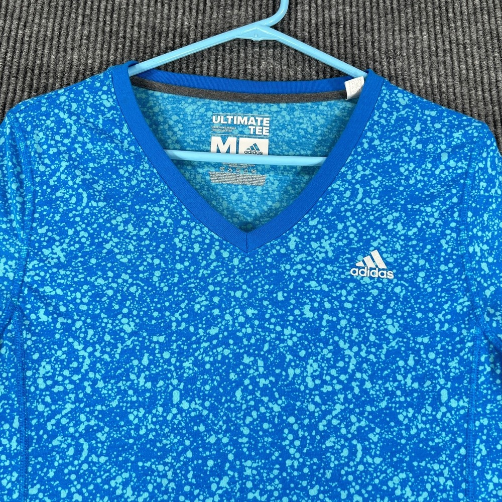 Adidas Shirt Womens Medium Blue V Neck Short Sleeve Active Casual Ultimate Tee
